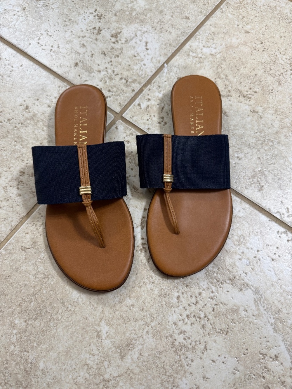 Italian Shoemakers Navy & Tan Thong Sandals Size 8.5